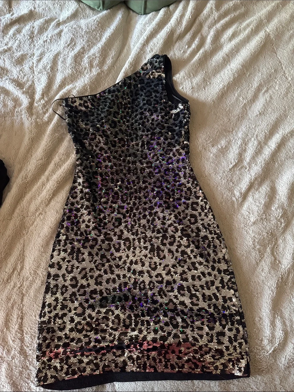 Michael Kors One-Shoulder Sequin Leopard Dress - Black, Silver & Purple